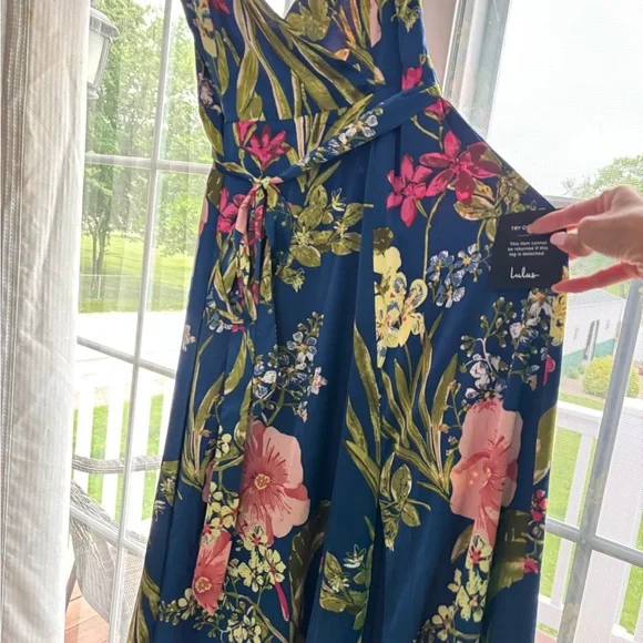 Lulu's Blue and Pink Wrap Maxi Dress with Slit - Picture 6 of 7